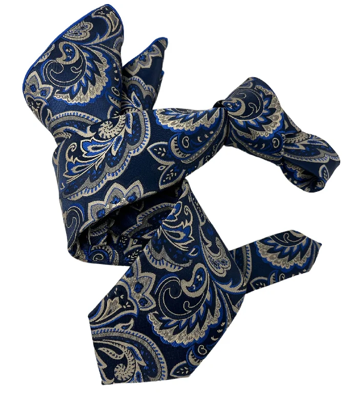 elegant silk bow ties for formal events-DMITRY Men's Blue Patterned Italian Silk Tie & Pocket Square Set