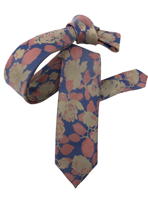 modern wedding silk necktie ideas-DMITRY Men's Coral/Blue Floral Italian Silk Skinny Tie