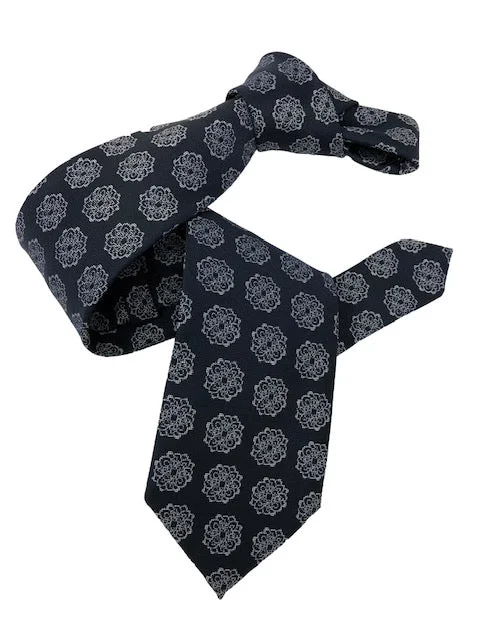 classic silk necktie patterns for weddings-DMITRY Men's Navy Patterned Italian Silk Tie