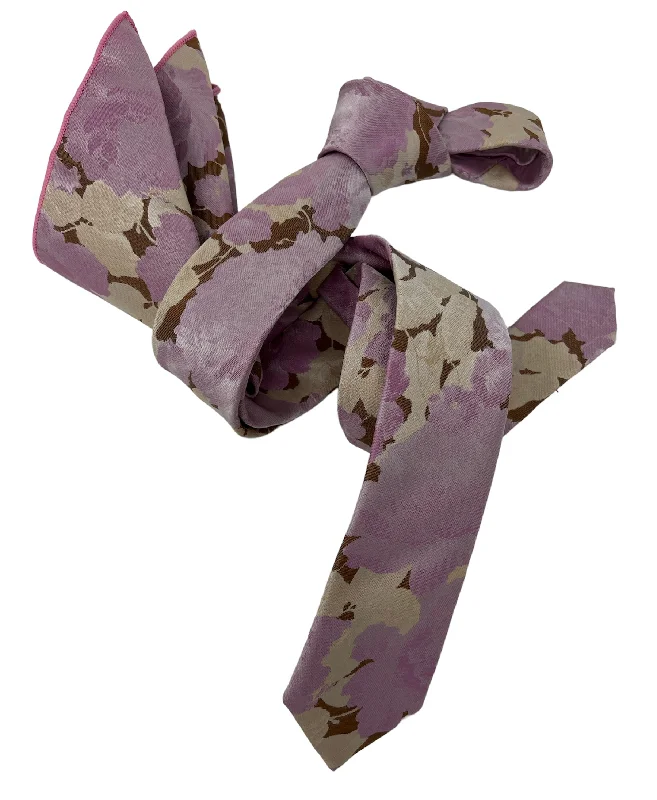 silk necktie ideas for wedding celebrations-Dmitry Men's Light Purple Patterned Italian Silk Skinny Tie & Pocket Square Set