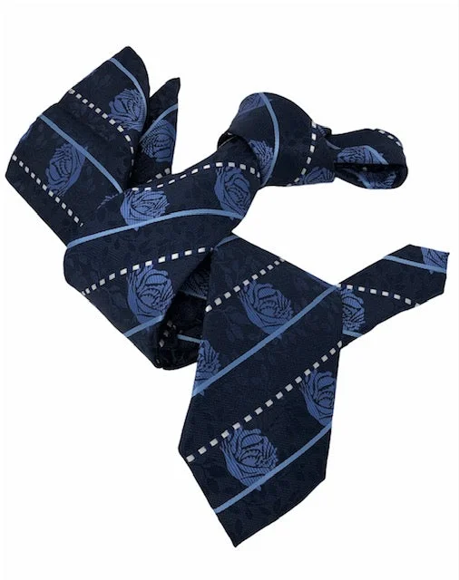 silk necktie ideas for professional events-DMITRY Men's Navy Floral Italian Silk Tie & Pocket Square Set