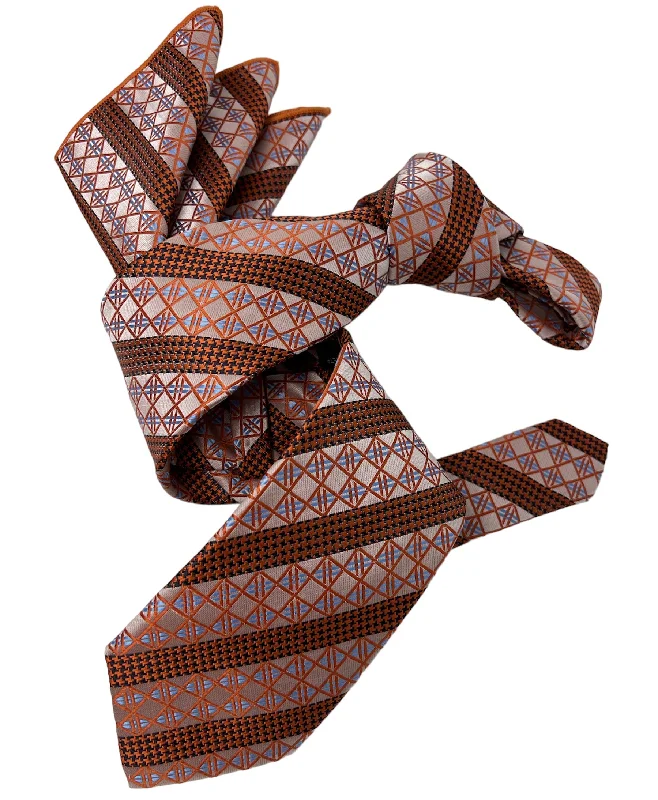 stylish silk ties for wedding parties-DMITRY Men's Orange Patterned Italian Silk Tie & Pocket Square Set