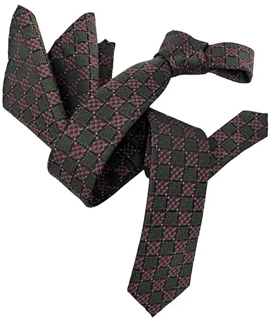 fashionable silk ties for business events-Dmitry Men's Green Patterned Italian Silk Skinny Tie & Pocket Square Set