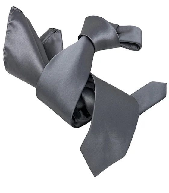 high-quality silk necktie sets for men-DMITRY Men's Solid Grey Italian Silk Tie & Pocket Square Set