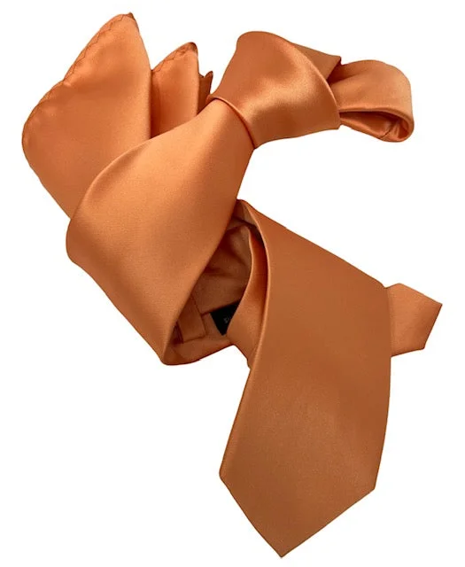 premium wedding silk necktie colors-DMITRY Men's Solid Orange Italian Silk Tie & Pocket Square Set