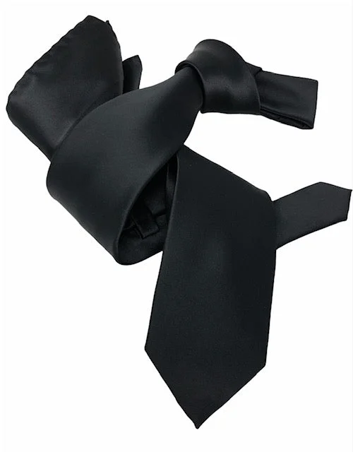 slim silk wedding necktie options-DMITRY Men's Solid Black Italian Silk Tie & Pocket Square Set