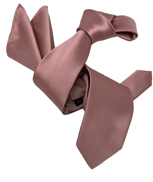 premium designer silk wedding ties-DMITRY Men's Solid Dusty Pink Italian Silk Tie & Pocket Square Set