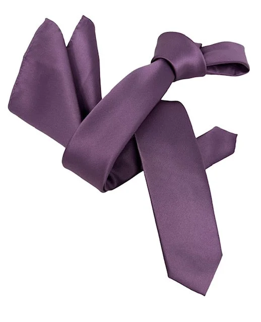 premium designer silk wedding ties-Dmitry Men's Solid Purple Italian Silk Skinny Tie & Pocket Square Set