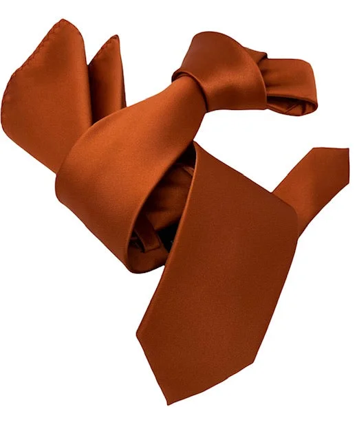 best silk necktie styles for office wear-DMITRY Men's Solid Rust Orange Italian Silk Tie & Pocket Square Set