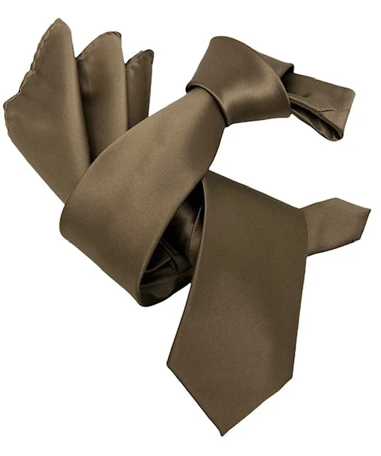 trendy office silk necktie combinations-DMITRY Men's Solid Light Brown Italian Silk Tie & Pocket Square Set