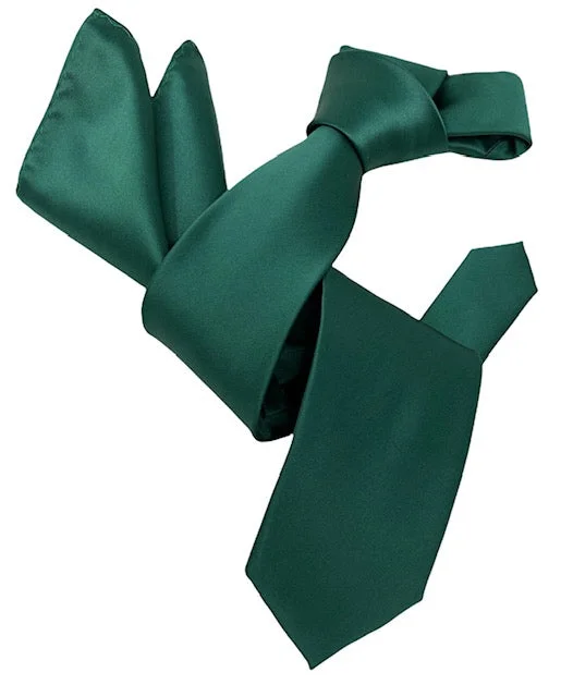 trendy business silk bow tie sets-DMITRY Men's Solid Forest Green Italian Silk Tie & Pocket Square Set