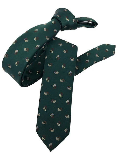 luxury silk necktie packs for weddings-DMITRY Men's Green Patterned Italian Silk Skinny Tie