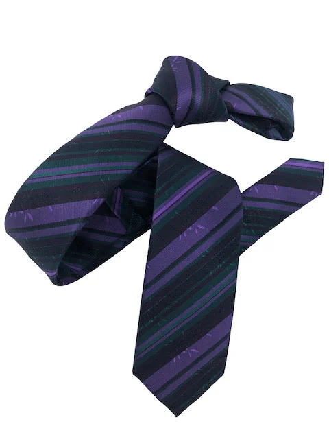 affordable silk necktie ideas for men-DMITRY Purple/Green Striped Italian Silk Skinny Tie