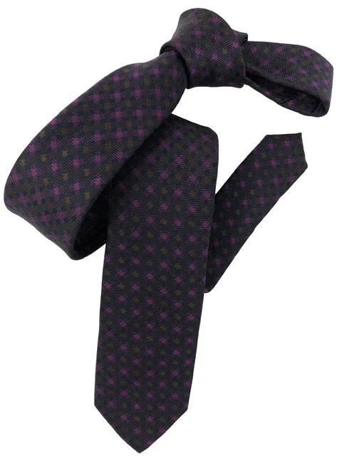 affordable designer silk necktie sets-DMITRY Magenta Patterned Italian Silk Skinny Tie