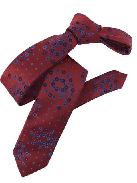 silk necktie ideas for corporate events-DMITRY Red Patterned Italian Silk Skinny Tie