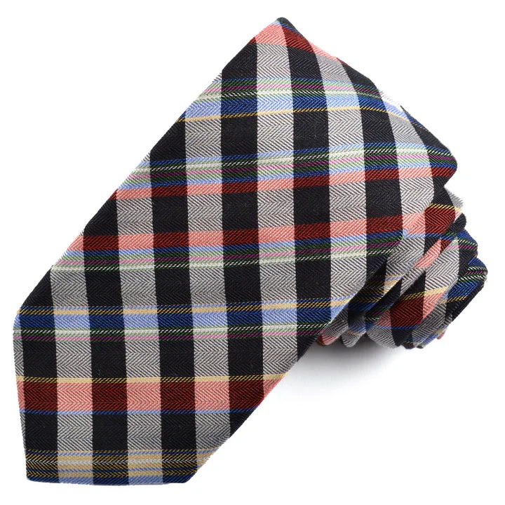 trendy office silk necktie combinations-Cotton and Silk Woven Jacquard Plaid Neck Tie B25218