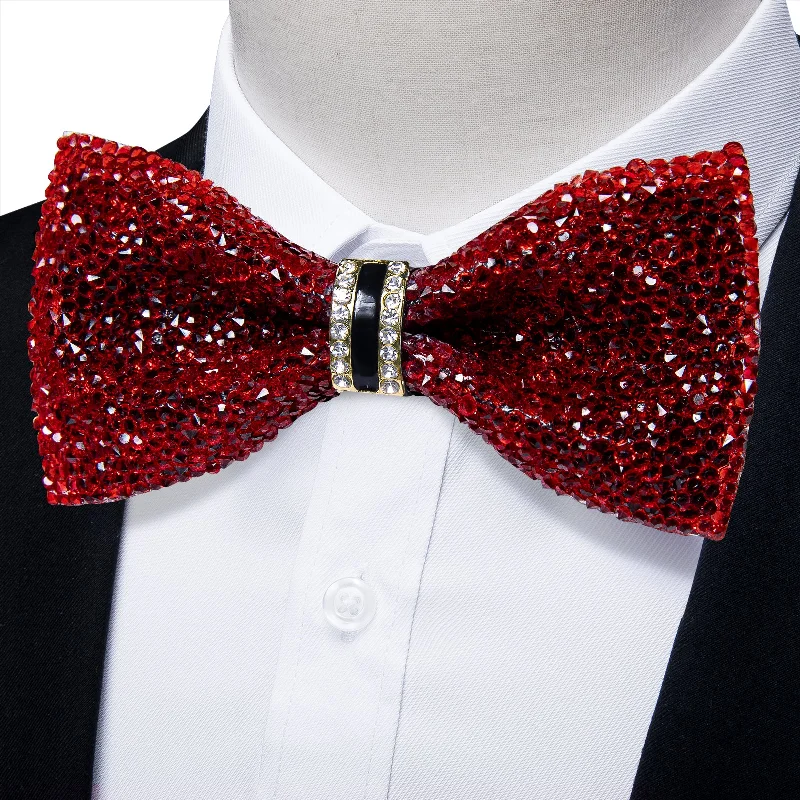 business silk bow ties for formal events-Crimson Imitated Crystal Men's Pre-tied Bowtie for Party