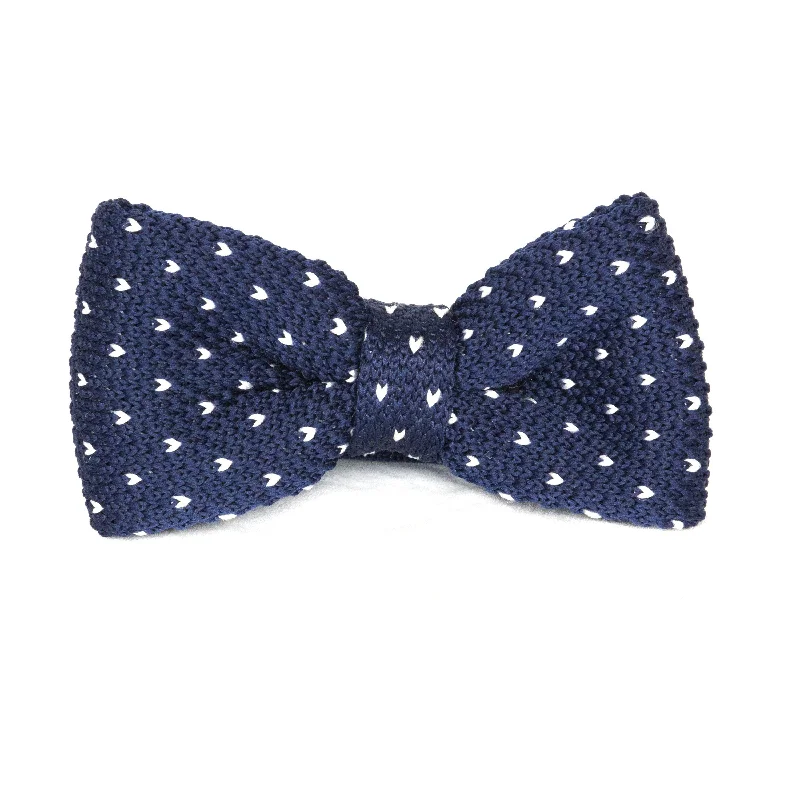 elegant wedding silk necktie designs for men-Kids Knit Bow Tie - Dark Blue/White Dot