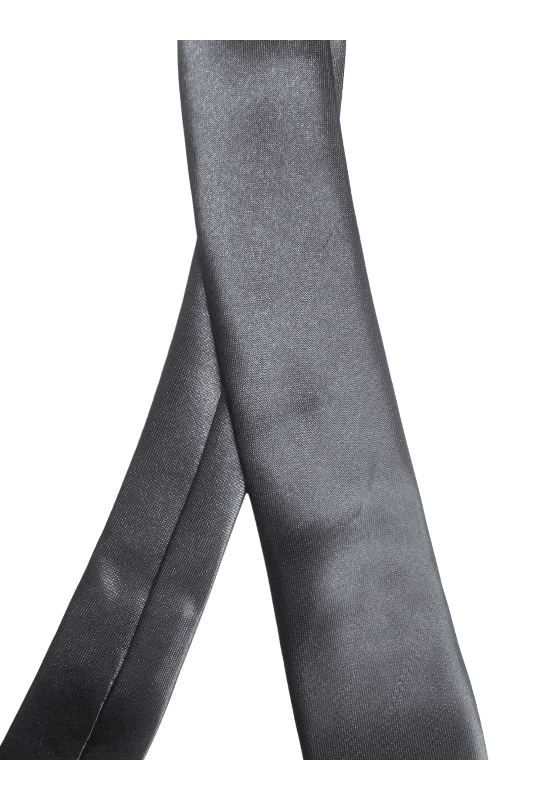 modern silk tie styles for weddings-Dark Grey Grey Satin Skinny Neck Tie