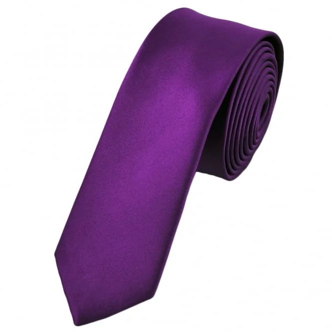 designer silk necktie sets for men-Dark Purple Satin Skinny Neck Tie