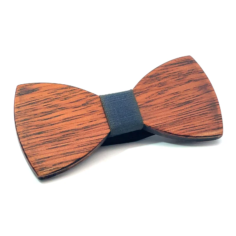 premium designer silk wedding ties-Dark Wood Blue Fabric Kids Bow Tie