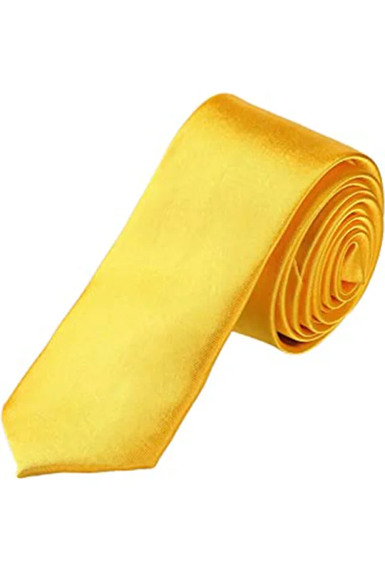 vibrant wedding necktie colors for men-Golden Yellow Satin Skinny Neck Tie