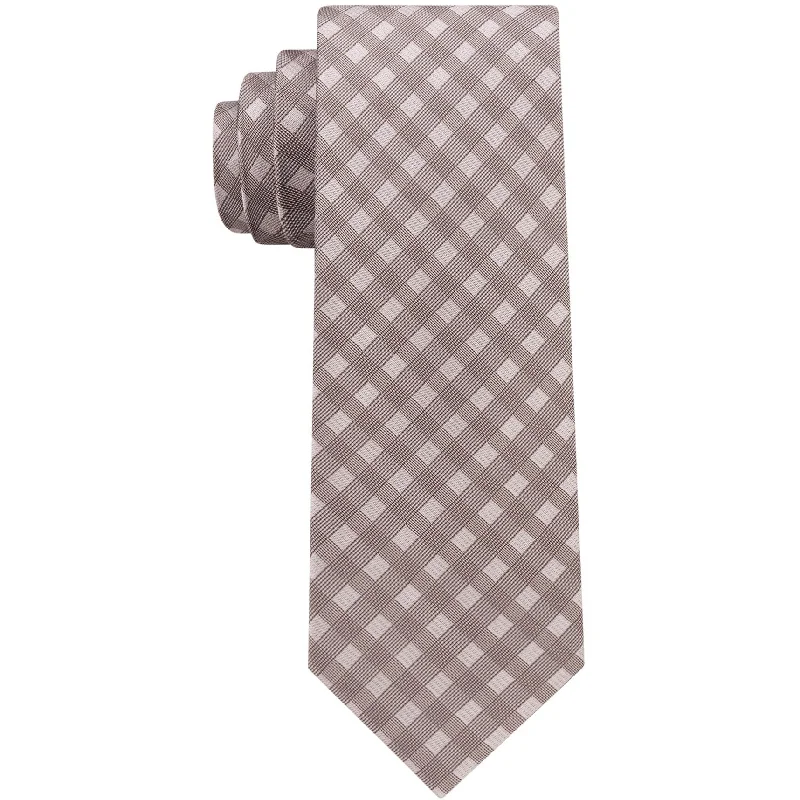 premium business silk tie sets-DKNY Mens Shadow Grid Self-tied Necktie, Beige, One Size - One Size