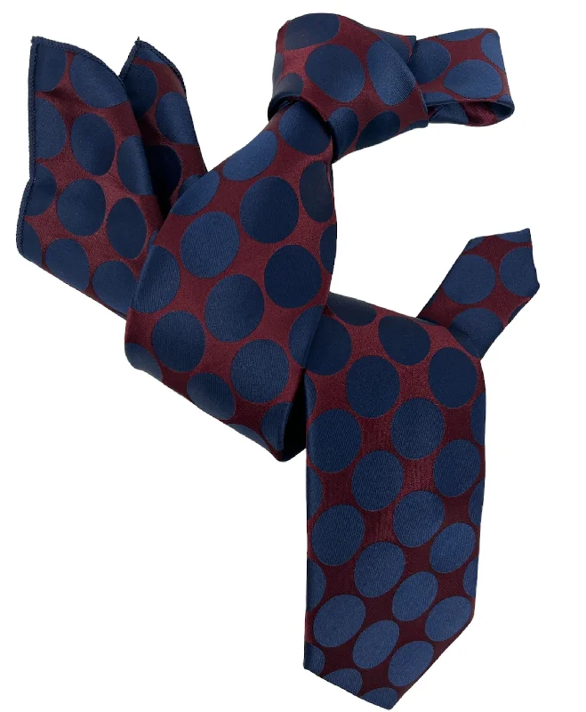 business silk tie sets for formal wear-DMITRY 7-Fold Men's Navy Polka Dot Italian Silk Tie & Pocket Square Set