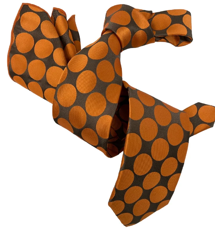 best silk necktie ideas for weddings-DMITRY 7-Fold Men's Orange Polka Dot Italian Silk Tie & Pocket Square Set