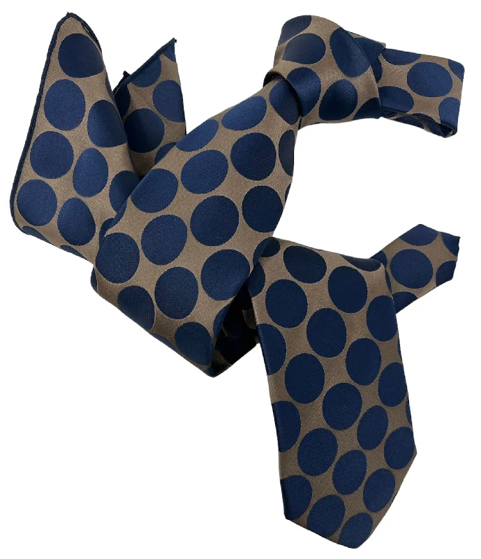 vibrant silk necktie patterns for business wear-DMITRY 7-Fold Men's Navy Polka Dot Italian Silk Tie & Pocket Square Set