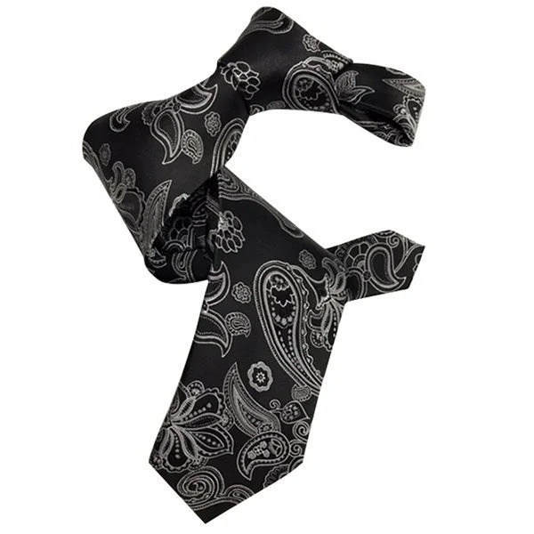 affordable silk necktie options for business wear-Dmitry Men's 7-Fold Black Patterned Italian Silk Tie