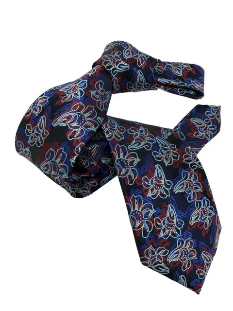 stylish silk necktie ideas for business wear-DMITRY Men's 7-Fold Navy Floral Italian Silk Tie