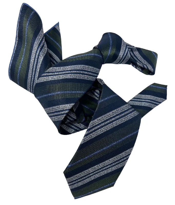 classic silk wedding necktie colors-DMITRY Men's Navy/Green Striped Italian Silk Tie & Pocket Square Set