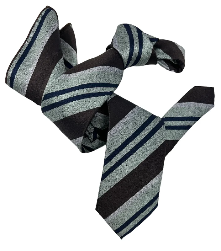 classic wedding silk necktie sets-DMITRY Men's Brown Striped Italian Silk Tie & Pocket Square Set