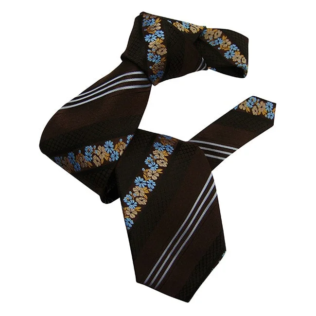 modern silk necktie colors for weddings-Dmitry Men's Brown Patterned Italian Silk Tie