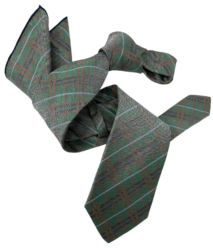 stylish silk necktie combinations for business-DMITRY Men's Green Patterned Italian Silk Tie & Pocket Square Set