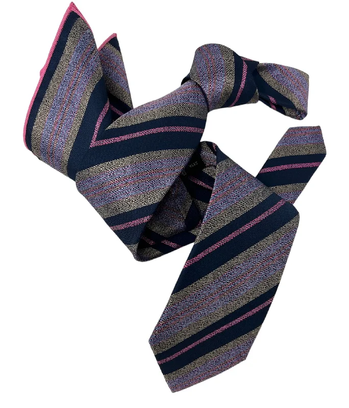 trendy silk necktie styles for office wear-DMITRY Men's Navy Striped Italian Silk Tie & Pocket Square Set