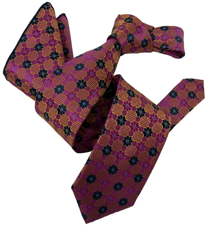 business silk necktie designs for weddings-DMITRY Men's Fuchsia Patterned Italian Silk Tie & Pocket Square Set