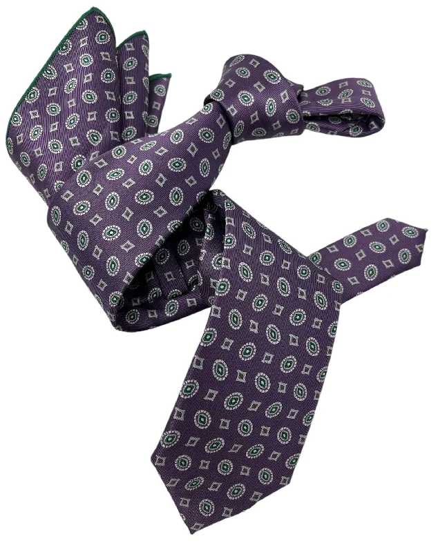 business silk necktie styles for men-DMITRY Men's Purple Patterned Italian Silk Tie & Pocket Square Set