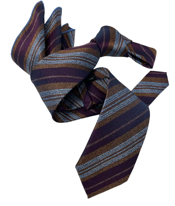 affordable wedding necktie colors for men-DMITRY Men's Rust/Purple Striped Italian Silk Tie & Pocket Square Set