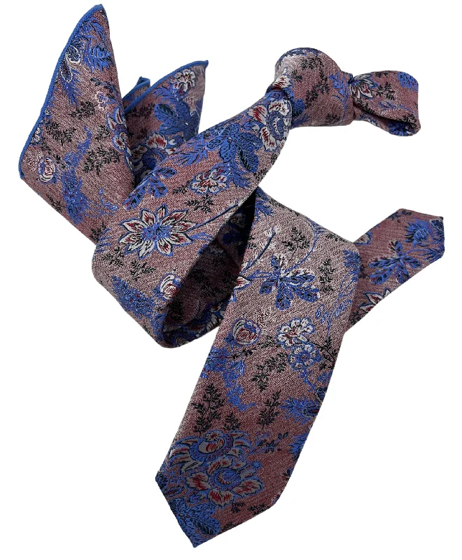 premium silk bow ties for formal events-Dmitry Men's Blue/Red Patterned Italian Silk Semi Skinny Tie & Pocket Square Set