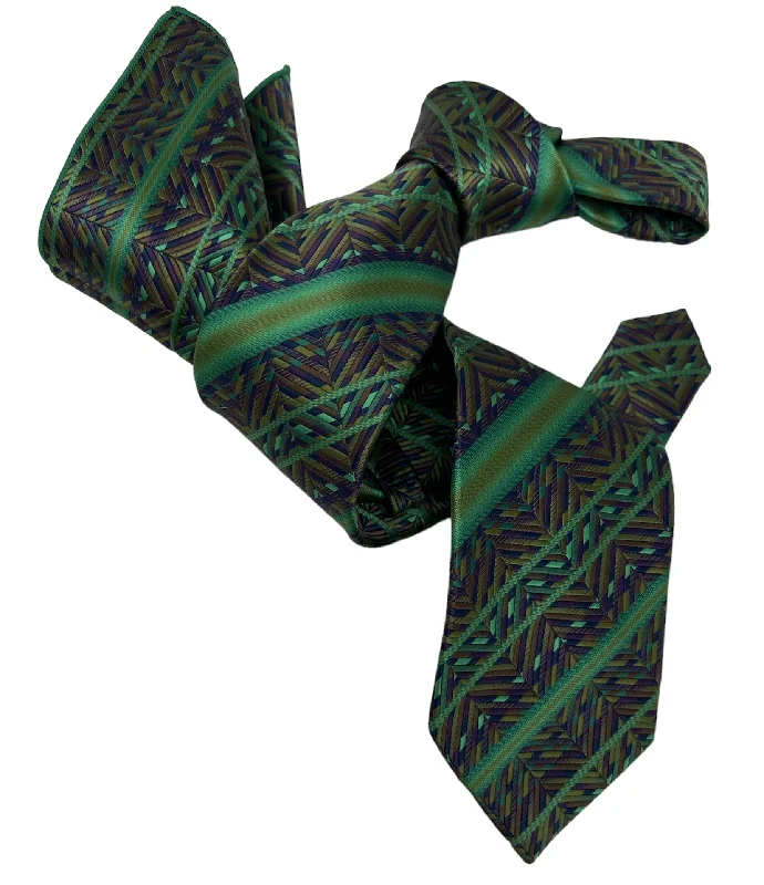 business silk bow ties for formal events-DMITRY Men's Green Patterned Italian Silk Tie & Pocket Square Set