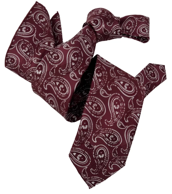 designer silk necktie packs for office wear-DMITRY Men's Burgundy Patterned Italian Silk Tie & Pocket Square Set