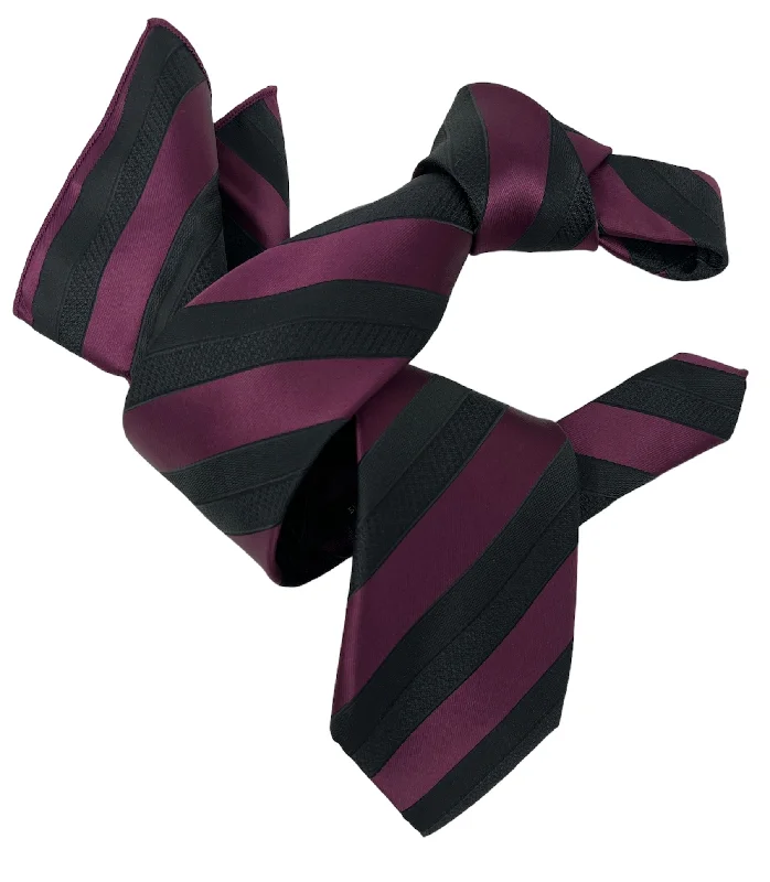 vibrant necktie colors for business events-DMITRY Men's Black/Magenta Striped Italian Silk Tie & Pocket Square Set