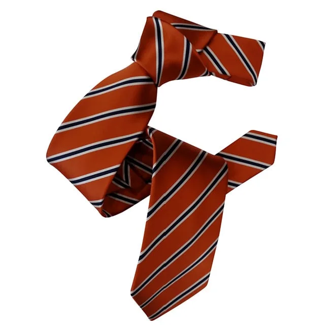 affordable business silk necktie options-Dmitry Men's Orange with Navy Stripe Italian Silk Tie