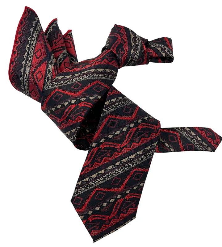 affordable silk bow ties for business events-DMITRY Men's Red Patterned Italian Silk Tie & Pocket Square Set