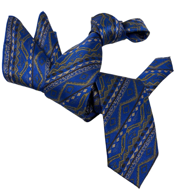 affordable silk necktie colors for weddings-DMITRY Men's Blue Patterned Italian Silk Tie & Pocket Square Set