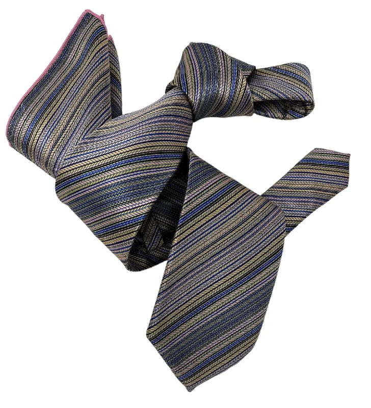 silk bow ties for office wear-DMITRY Men's Lavender Patterned Italian Silk Tie & Pocket Square Set