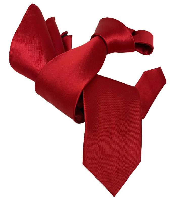 designer necktie sets for business meetings-DMITRY Men's Solid Red Italian Silk Tie & Pocket Square Set