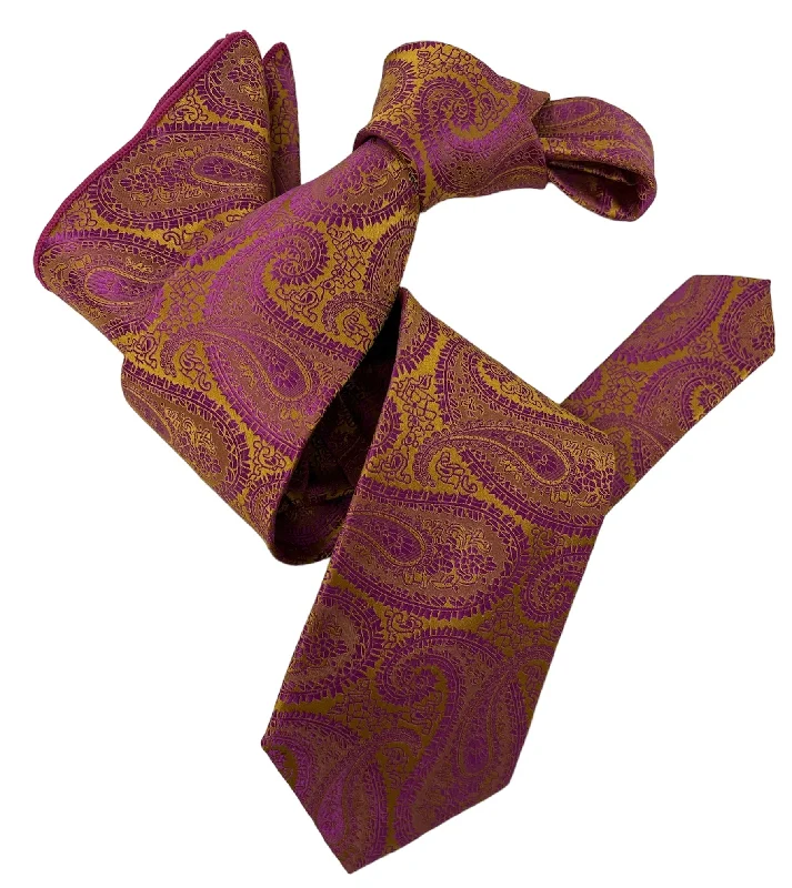 vibrant silk necktie patterns for business wear-DMITRY Men's Magenta Patterned Italian Silk Tie & Pocket Square Set